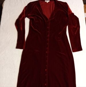 Bruno Duluc For Kush Elegant Long Sleeve Crimson Red Velvet Dress Size Large